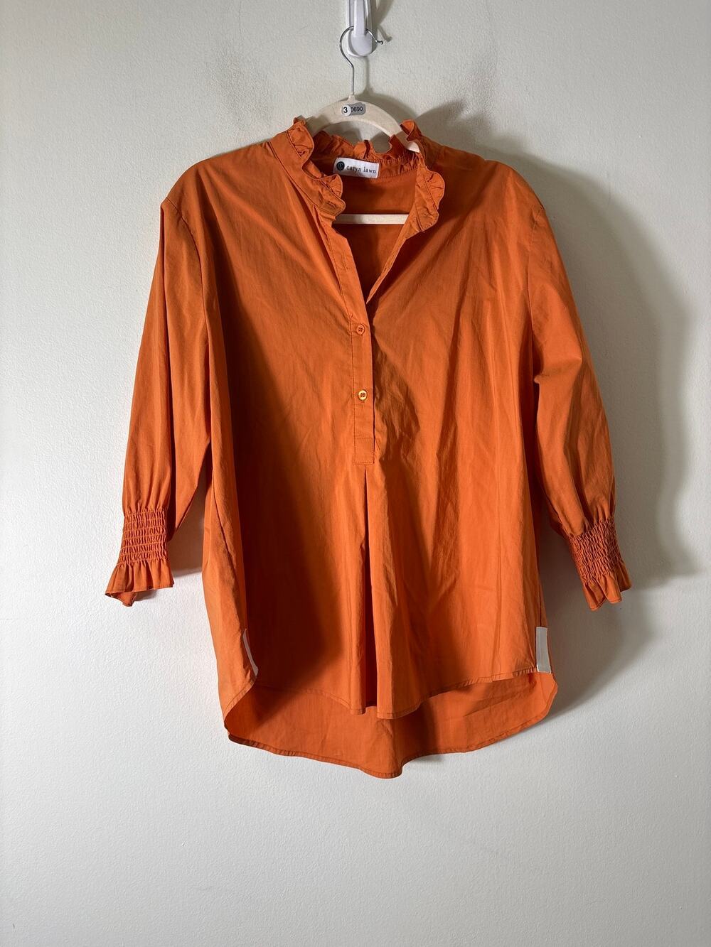 Caryn Lawn Orange Long Sleeve Tunic Style Top Sz L